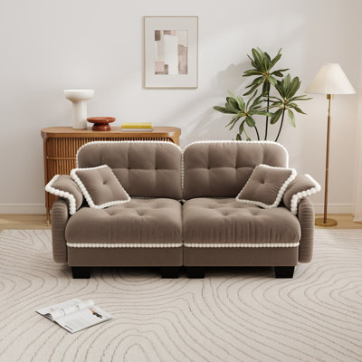 Chenille Cloud Two-Seater Sofa, with throw pillows, quilted tufted seat cushions trimmed with pom-poms, ergonomically designed, deep-seated sofa, suitable for living rooms, offices, and apartments