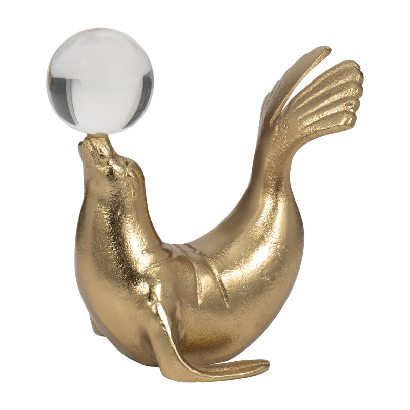 Charmante figurine de sculpture d'otarie - Objets et statues décoratifs pour la maison et décorations pour le salon - Décoration moderne pour décoration de cuisine et de table, ou accessoires de bureau - 7 po, doré