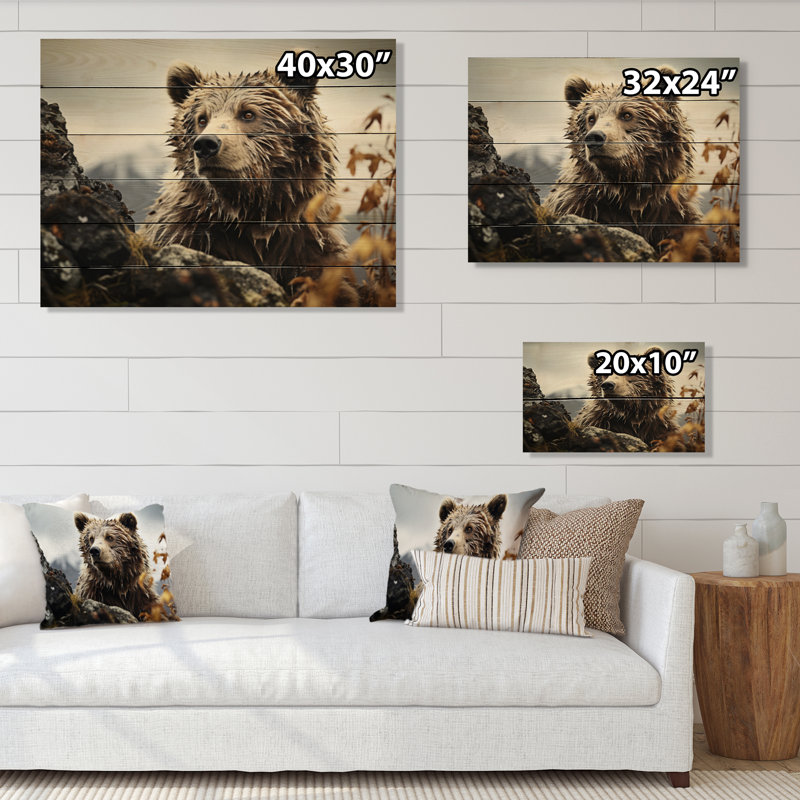 Ours, photographie de paysage monochrome sur bois, H 24 po x l 32 po x P 0,78 po