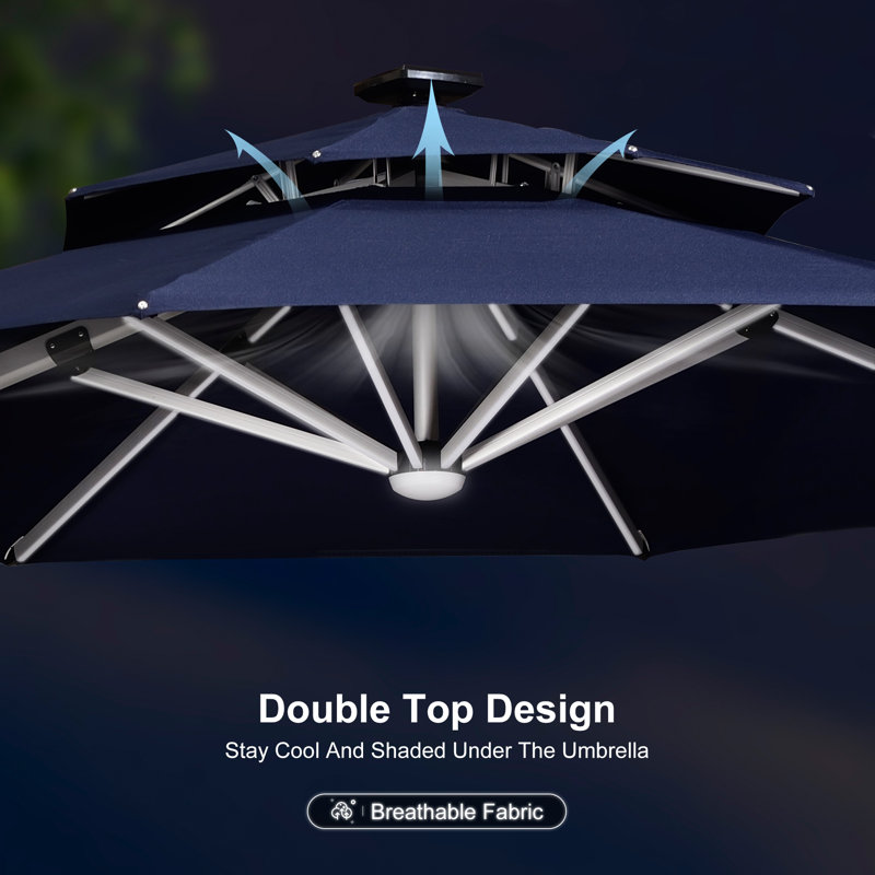 Senner 12 FT Round Lighted Patio Umbrella,Navy, Navy Blue