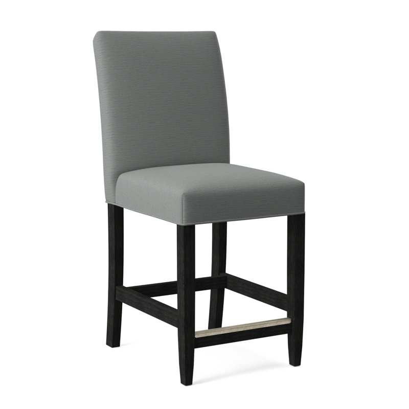 Manhattan Upholstered Stool with Solid Wood Frame, Green and Blue Stripe; 0252-54, Antique Black Finish