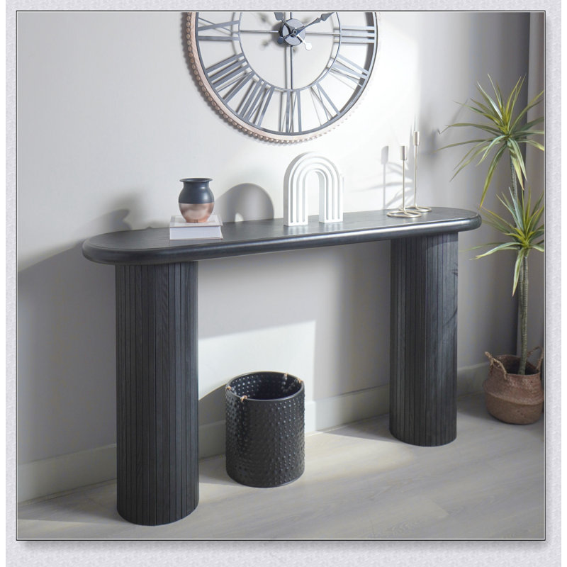 Console en bois, console noire moderne, table d'entrée l cannelée de 56 po Table console étroite Table de couloir moderne Canapé moderne pour le salon