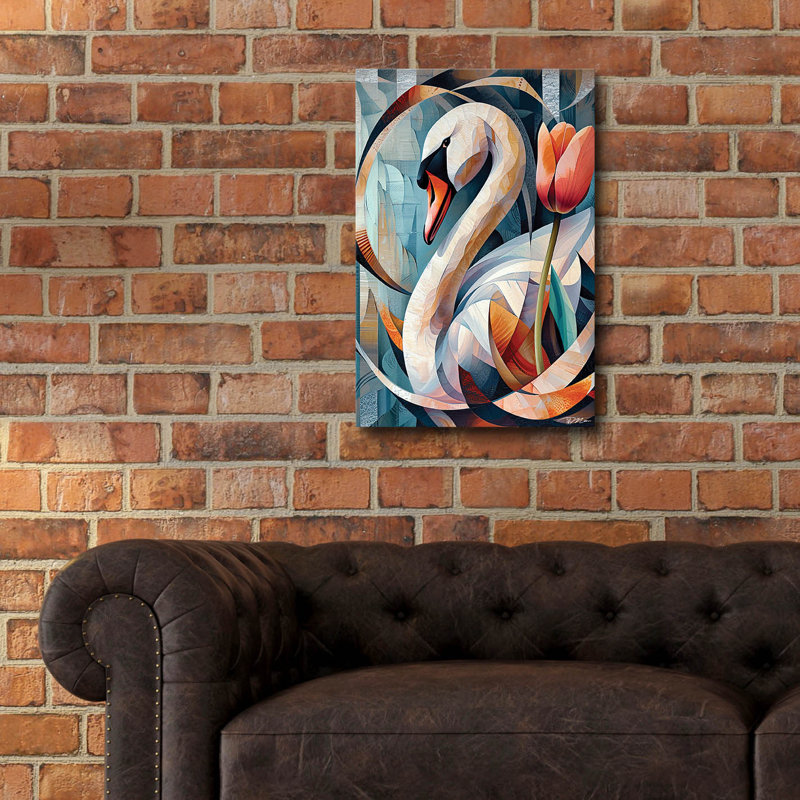 Winston Porter 'Blue Swan And Tulip' by Momart Acrylic Glass Wall Art, 16" x 24", H 24 po x l 16 po x P 0,2 po