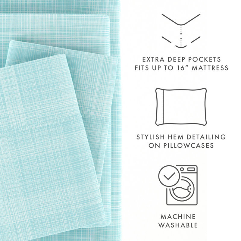 Aqua Floral Print California King Microfiber Sheet Set