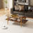 Glass Coffee Table, Rectangle Living Room Center Table With Golden Legs, Mid-century Modern Accent Tables With Open Shelf For Living Room, Office, Brown-18055562