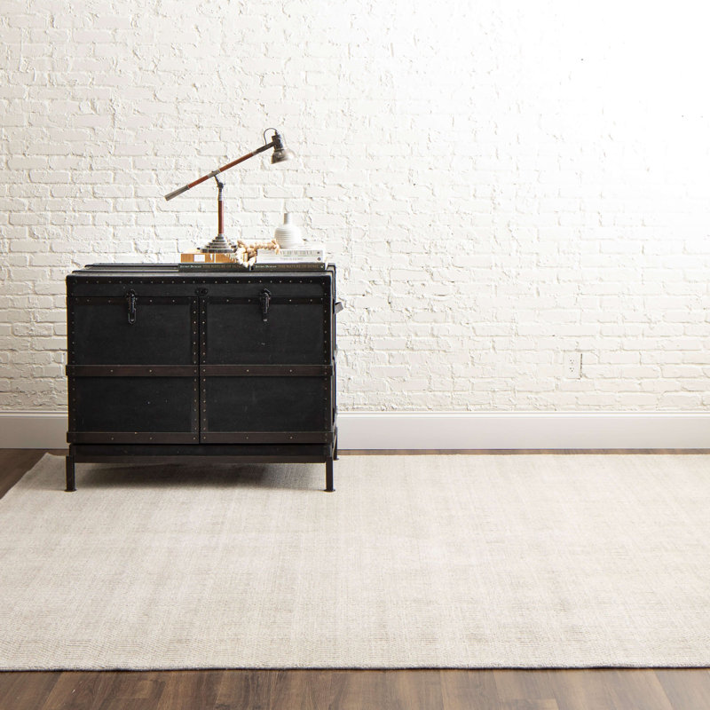 Wool Area Rug in Beige, Rectangle 5' x 8'