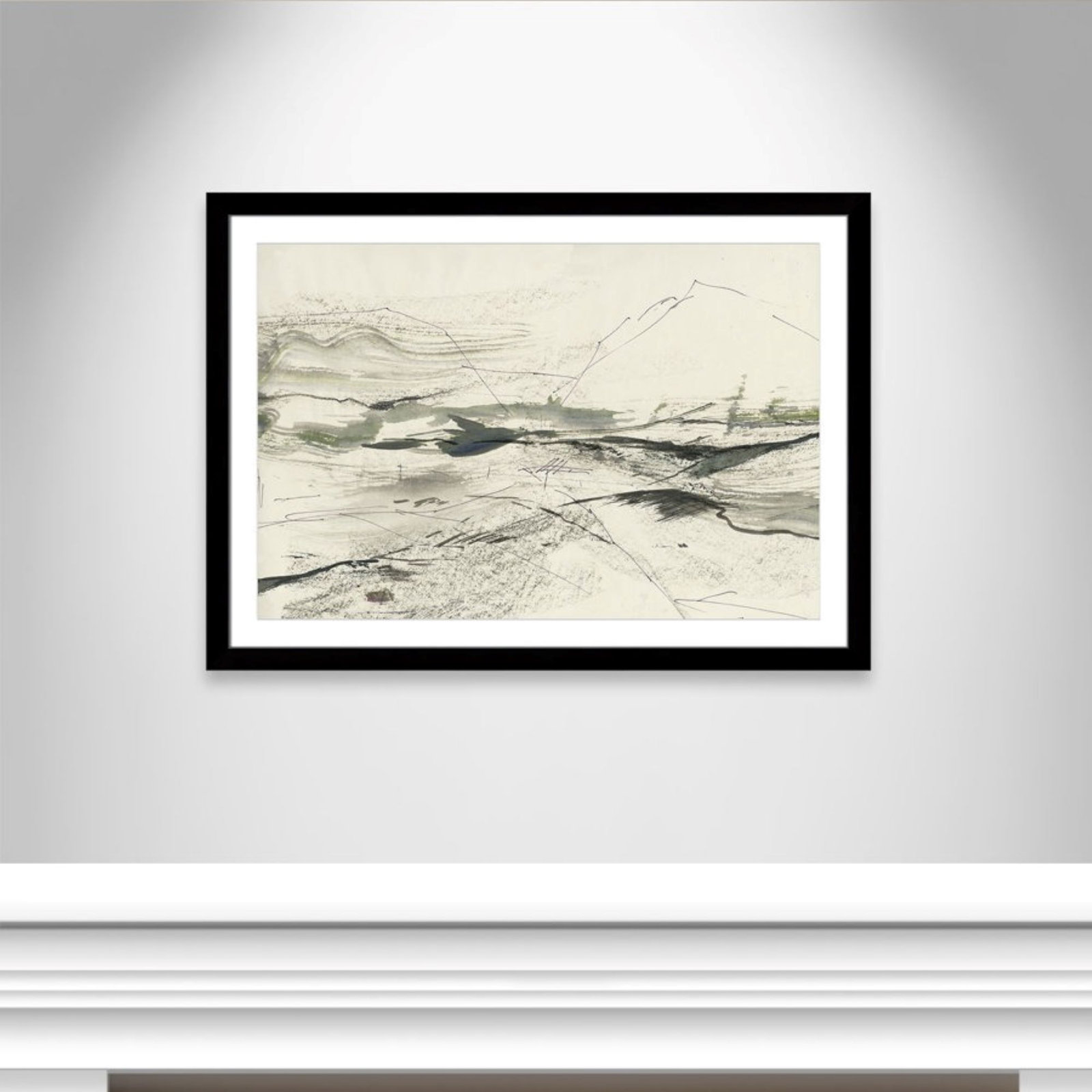 Green Sketches Print by PI Studio, 31" H x 43" W x 1.25" D, Black Cube Picture Framed, White