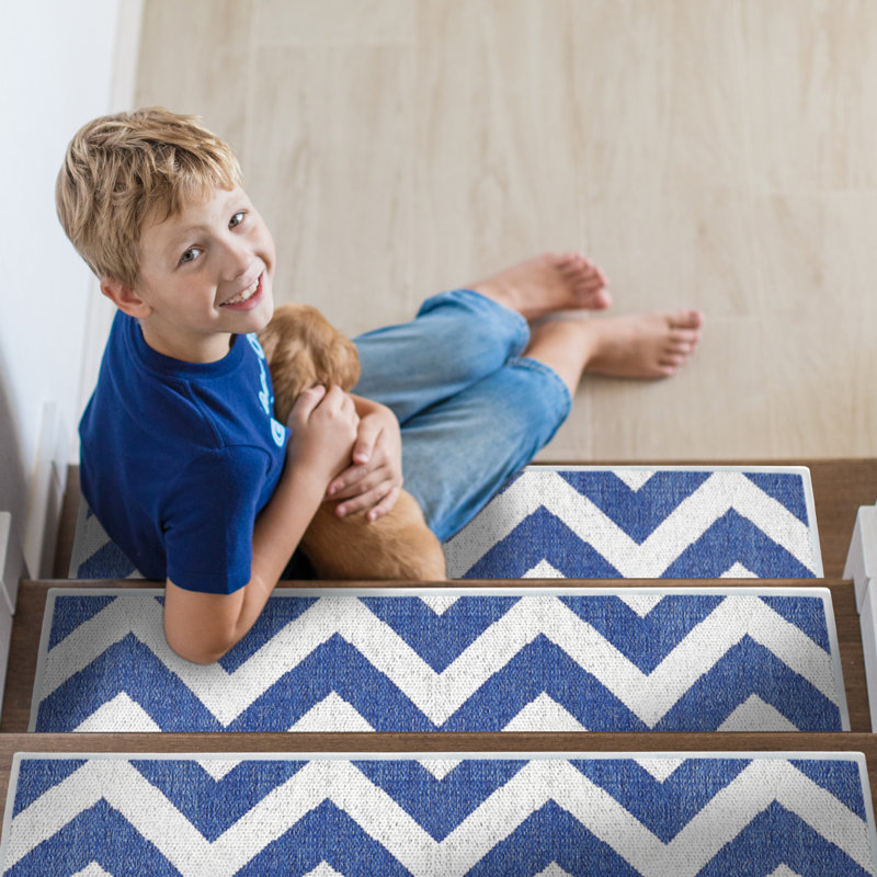 Tapis d'escalier intérieur antidérapant Ghiselin, Bleu marine