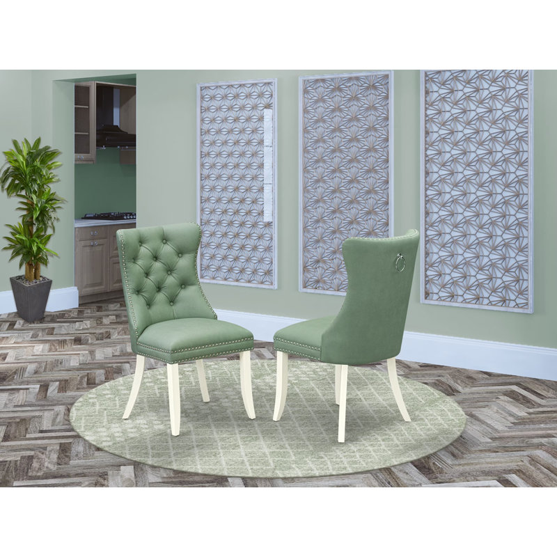 Chaises de salle à manger Dallas Parson - Ensemble de 2 chaises capitonnées en tissu de polyester vert saule et capitonnées