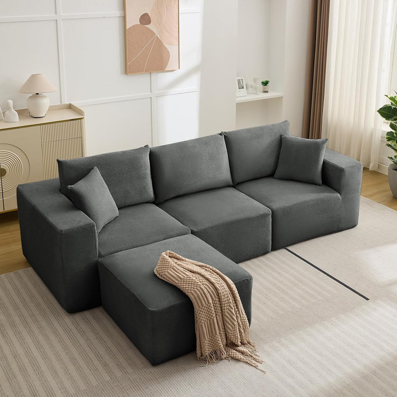 Canapé modulaire 108 po, canapé-lit modulaire moderne avec méridienne en L et canapé modulaire Cloud, Noir, noir, noir, noir