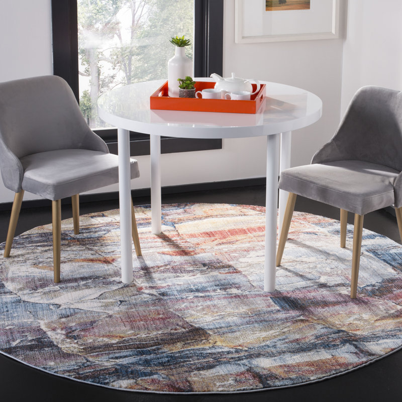 Tapis abstrait bleu / rouge Massad, Rond 7 pi
