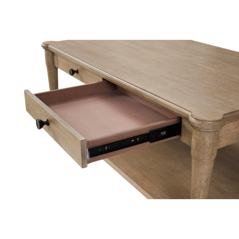 2 Storage Drawer Sand Colored Cocktail Table With , Transitional Style, Solid Wood + Two Transitional, , 49 In. D X 27.66 W 19.18 H