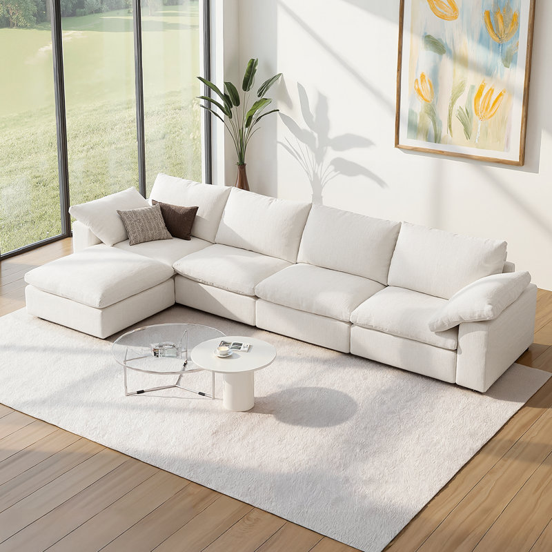 Canapé modulaire surdimensionné de 146,5 po Cloud, canapé large et profond, canapé en L avec repose-pieds blanc