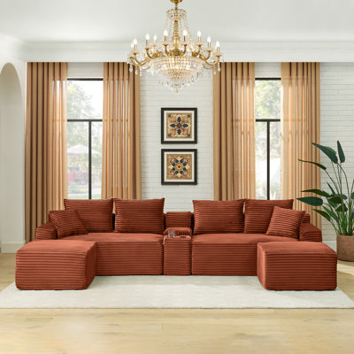 Modular Boneless Corduroy Sectional with Storage Console & USB No Assembly