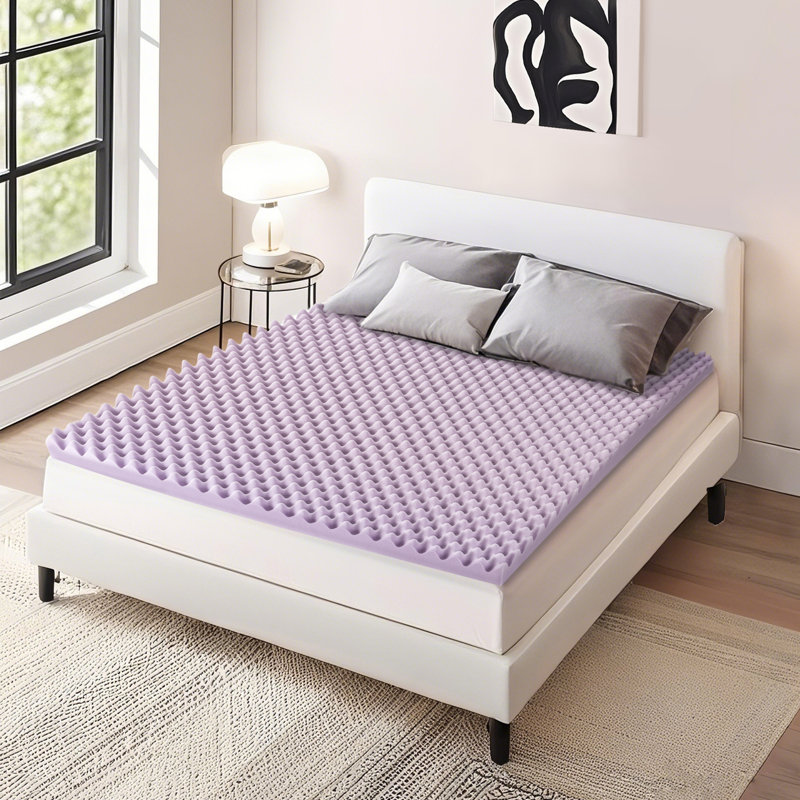 Egg Crate Memory Foam Mattress Topper, Cooling Gel Infused Foam Mattress Topper For Pressure Relief Bed Topper, 3", King