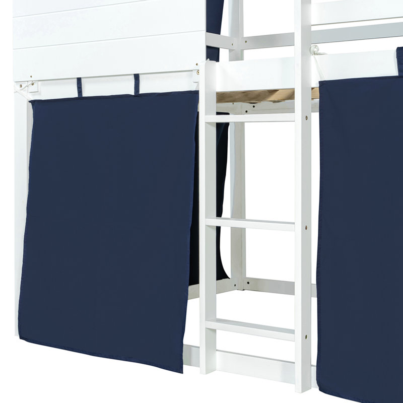 Lit double en bois avec tente, Bleu