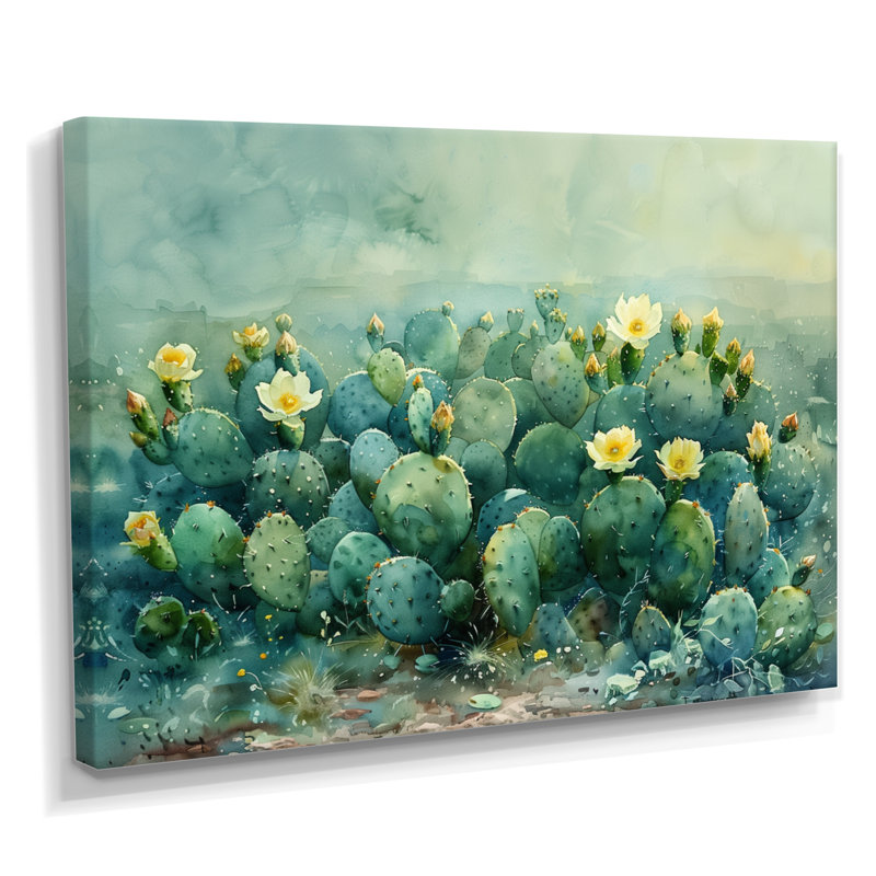 Vert, jaune, désert, jardin, de, cactus II, floral, cactus, art mural, salon, Toile tendue, H 40 po x l 60 po x P 1,5 po