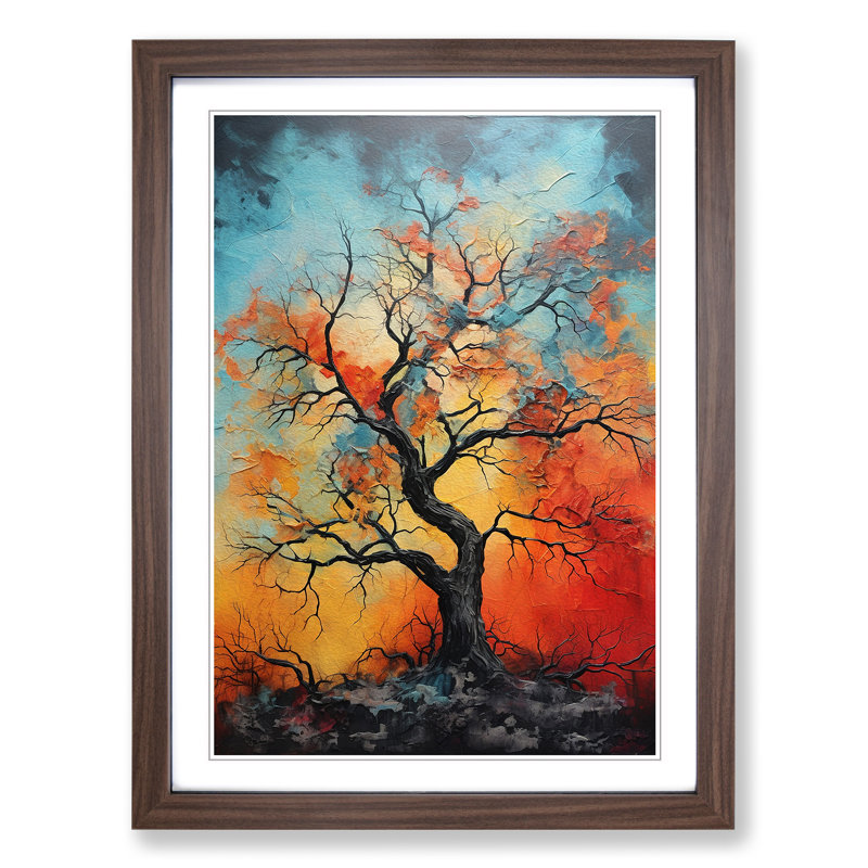 Oak Tree Action No.2 - Single Picture Frame Print on Wood, Walnut Framed, 64cm H x 46cm W x 2cm D