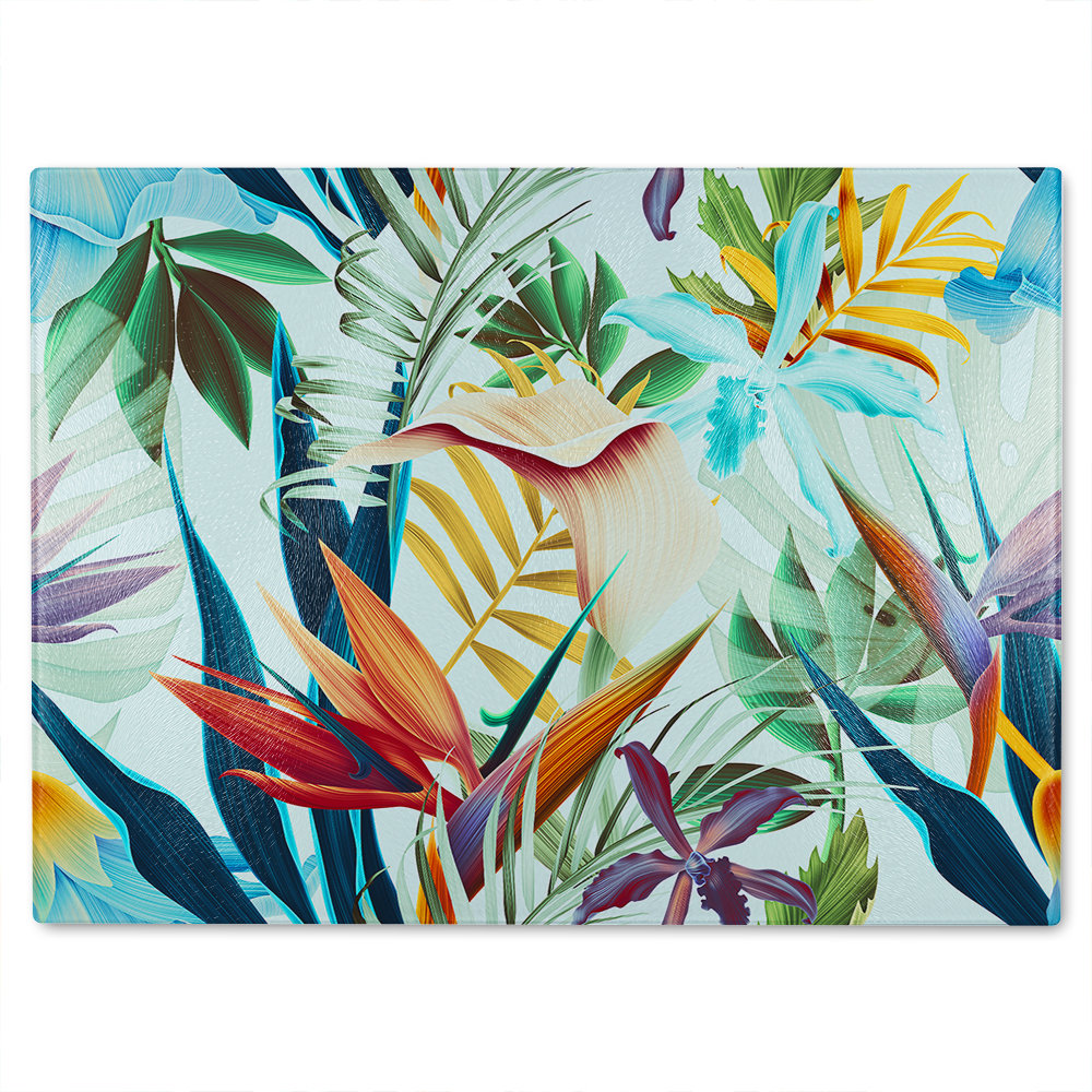 Tropical Plants Glass Chopping Board