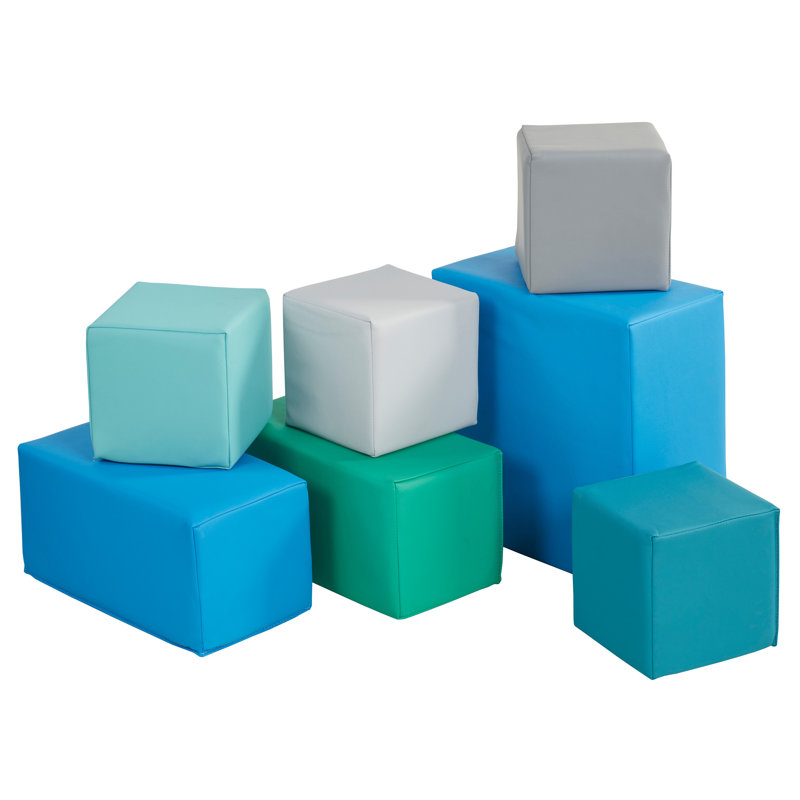 Blocs de construction en mousse pour tout-petits ECR4Kids SoftZone, ensemble de jeu en mousse, 7 pièces, Vert / gris / argent