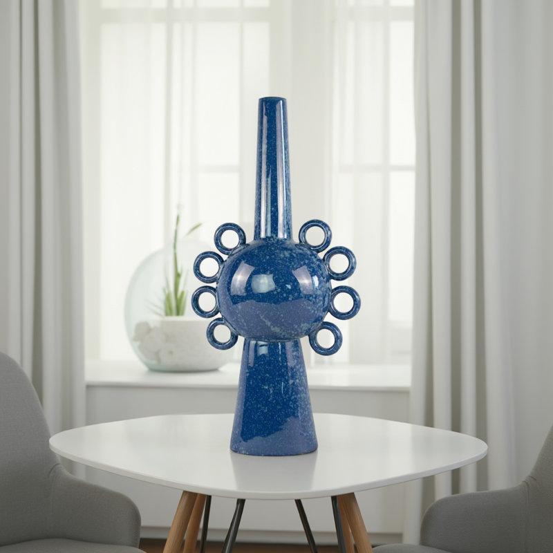 Kary Flower Vase, Unique 3D Look, Narrow 23 Inch Ceramic, Blue