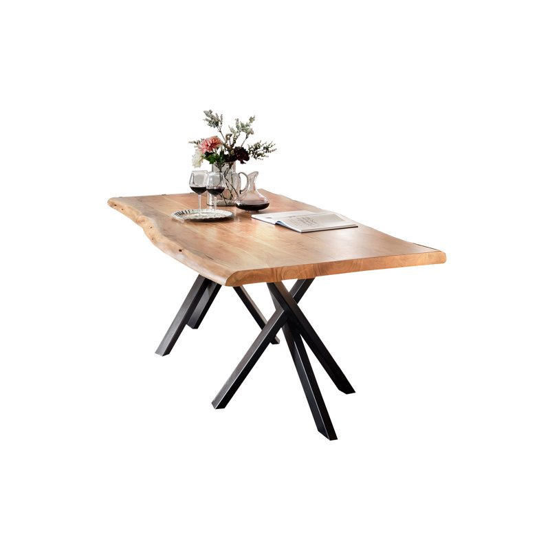 Gabriella Acacia Solid Wood Top Metal Base Dining Table, H78 x L180 x W100cm, Black