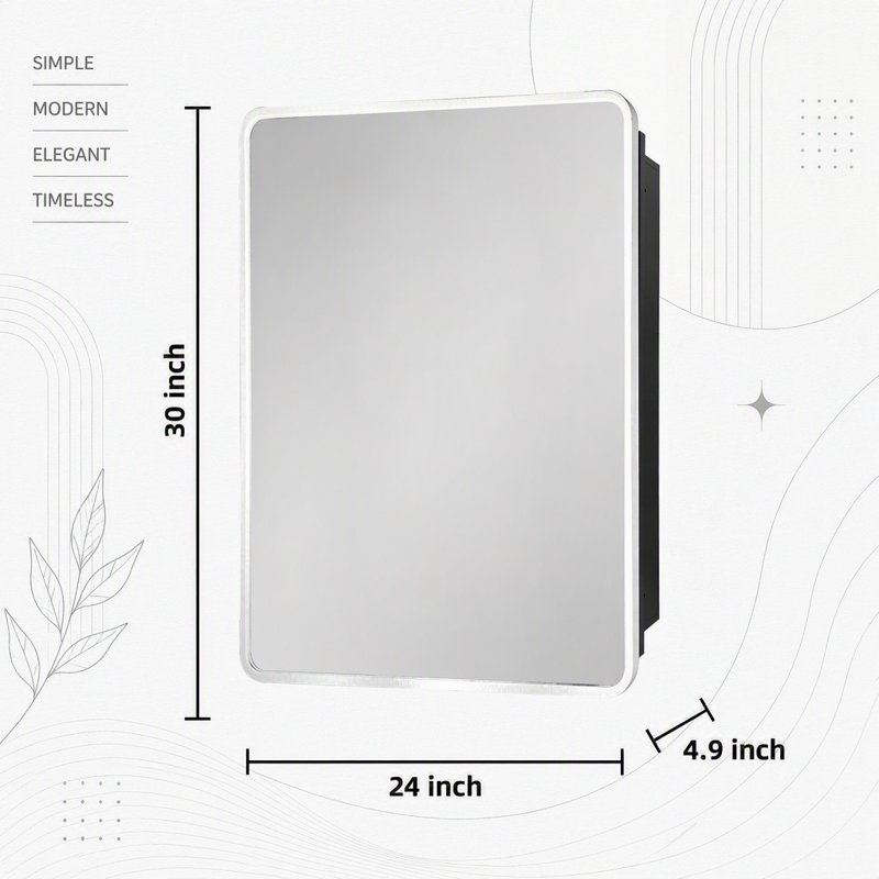 Armoire à pharmacie murale ou encastrée avec miroir et cadre en métal argenté de 24 x 30 pouces, solution de rangement élégante et peu encombrante