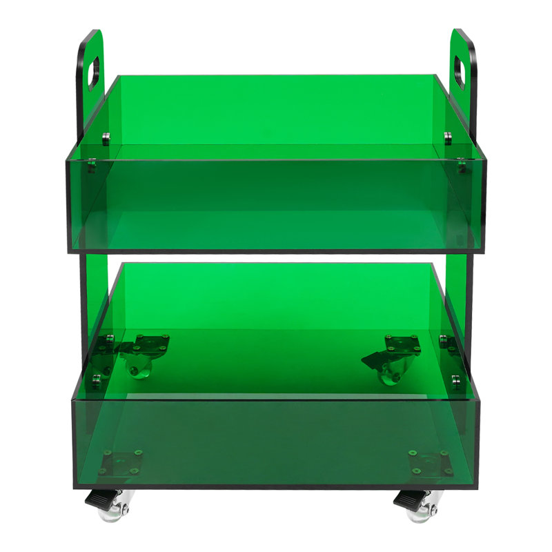 2-Layer Freestanding Half-Clear Acrylic Side Table Storage Rack With 4 Wheels Green, Green