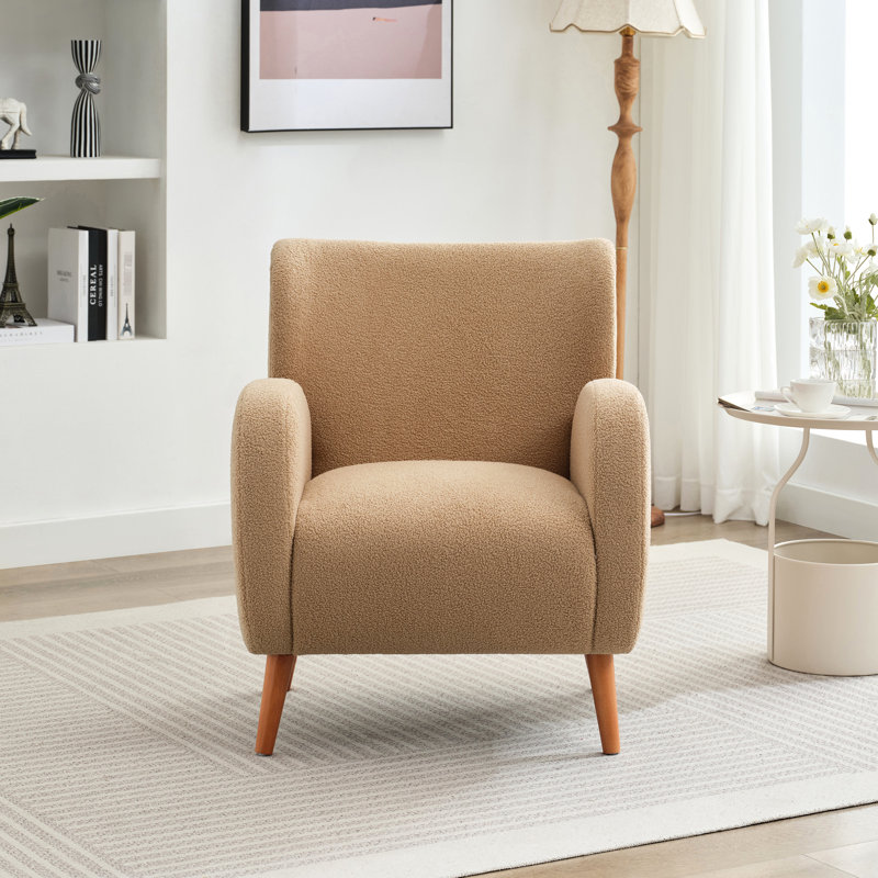 Fauteuil à oreilles élégant en tissu, pieds en bois massif et revêtement de lecture confortable, P 29,68 po