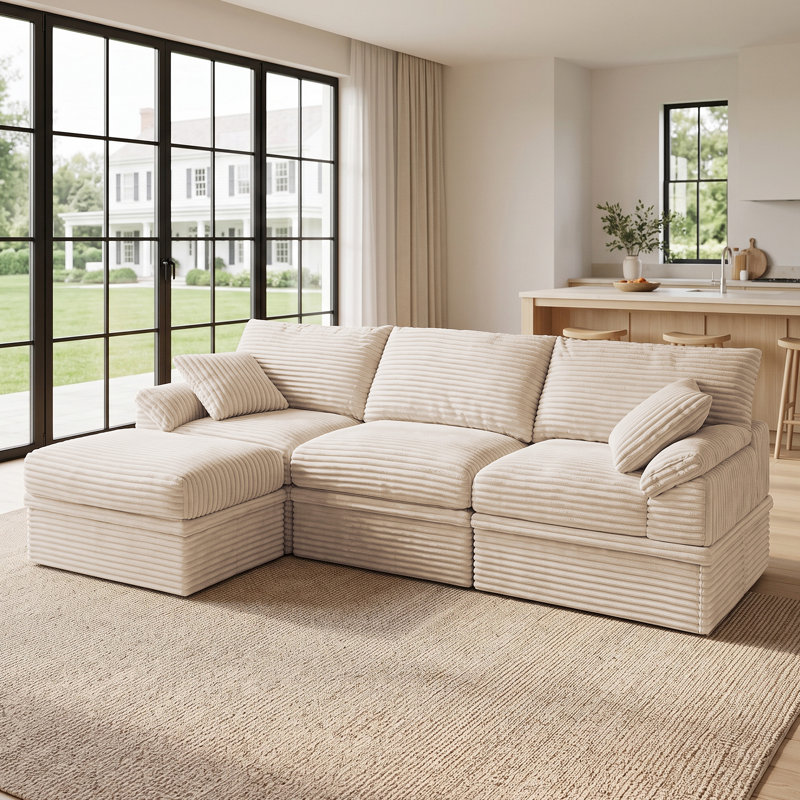 Canapé d'angle modulaire en velours côtelé 4 pièces de 269 cm (106 po) avec rangement dissimulé et pouf, canapé infonuagique extra profond pour salon