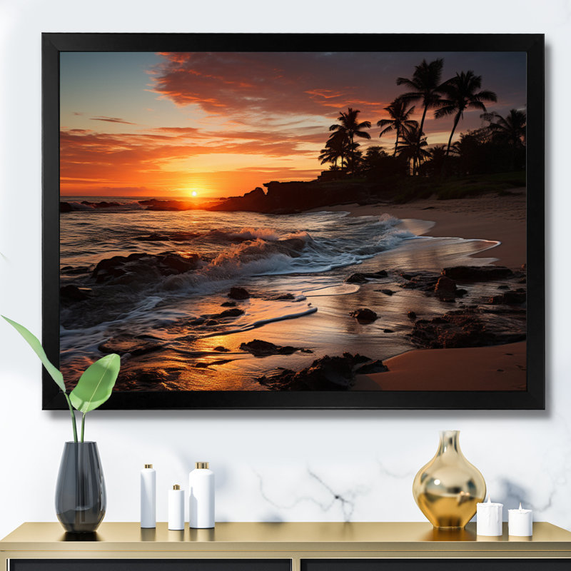 Dominicain Coastal Twilight - impression, H 16 po x l 32 po x P 1 po, Cadre simple noir