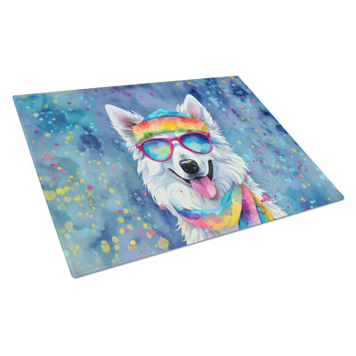 American Eskimo Hippie Dawg Glass Cutting Board Large
