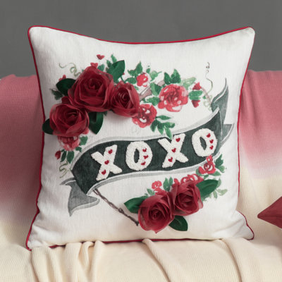 Soulmate Floral Throw Pillow Cover, 18" x 18", Chenille, Embroidered