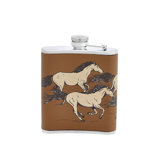 Running Horses Leather Hip Flask
