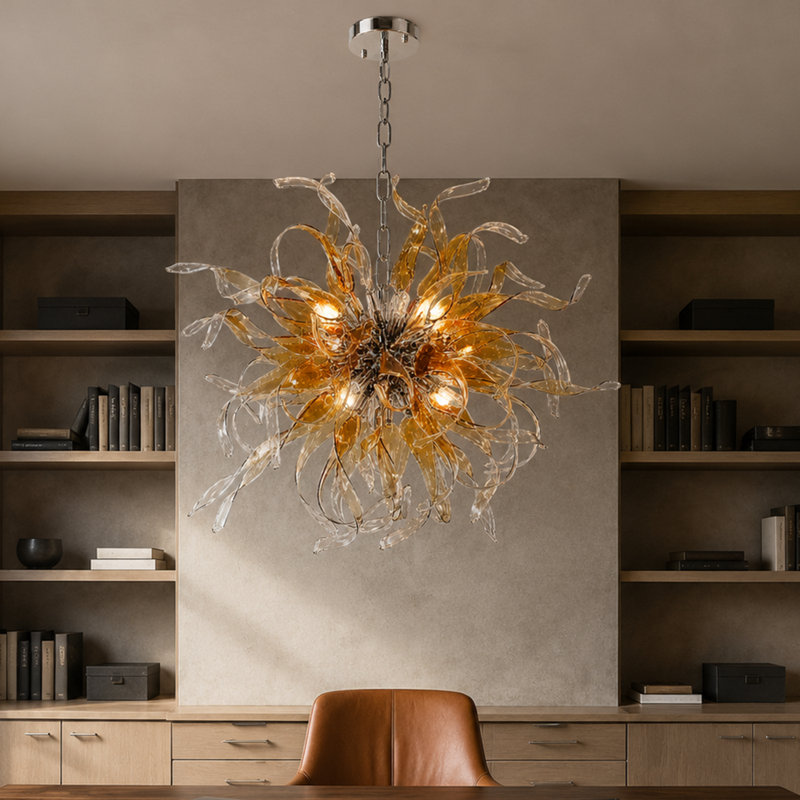 Lustre moderne en verre ambré et transparent de 50 cm (20 pouces) avec chaîne ajustable