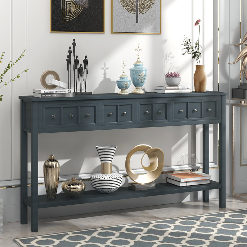 Tarsita Rustic Entryway Console Table Long Sofa Table with Drawers and Bottom Shelf Entryway Table, Turquoise 2 Incorrect