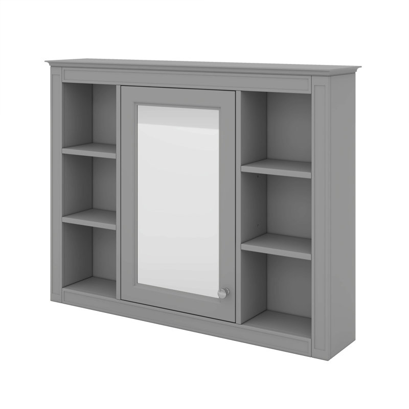 Armoire de salle de bain moderne avec miroir, armoire à miroir avec 6 tablettes ouvertes, Gris