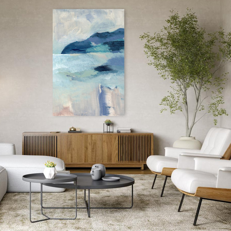 «Serene Coastal Blues», art paisible abstrait pacifique, H 48 po x l 32 po