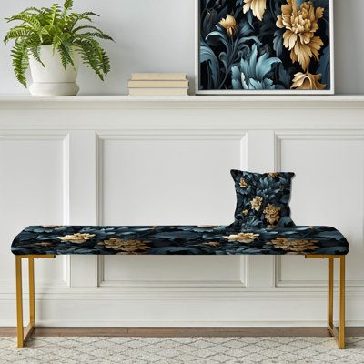 Banc damassé rembourré damassé bleu foncé
