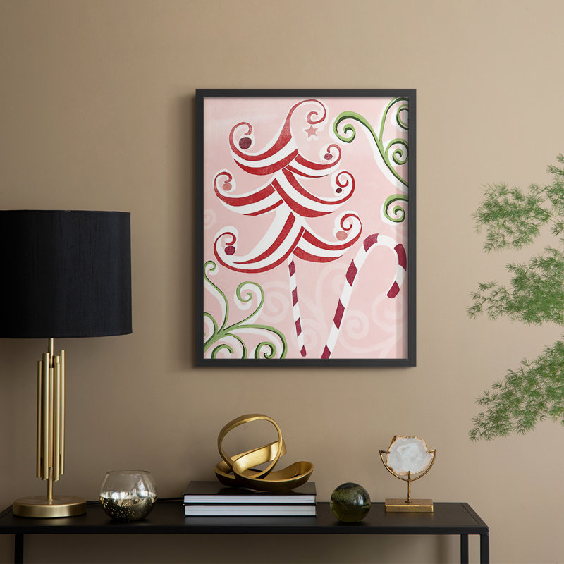 «Candy Cane Holiday I», reproduction encadrée - bois massif, H 15 po x l 12 po, Cadre noir
