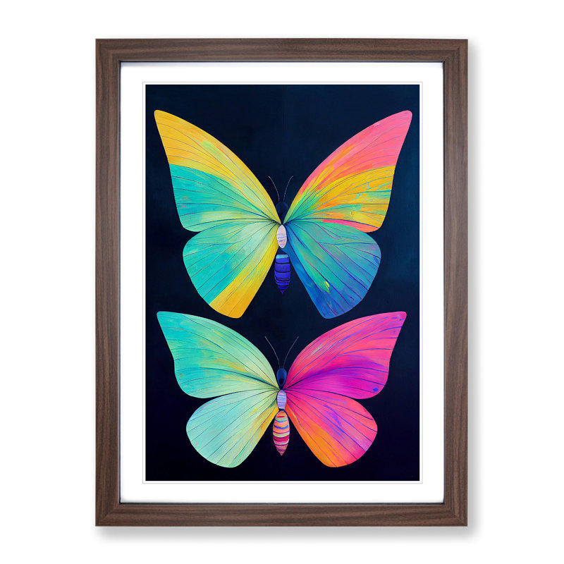 Colourful Butterflies No.1 - Single Picture Frame Print, 64cm H x 46cm W x 2cm D, Brown Framed