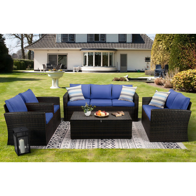 Barrada 7 - Person Patio Conversation Set with Cushions, Blue