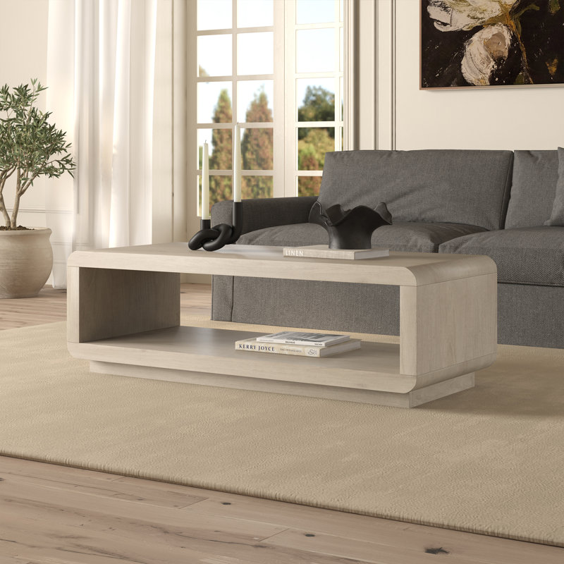 Table basse rectangulaire en aulne de 47 po de largeur Lonni, Crème, crème