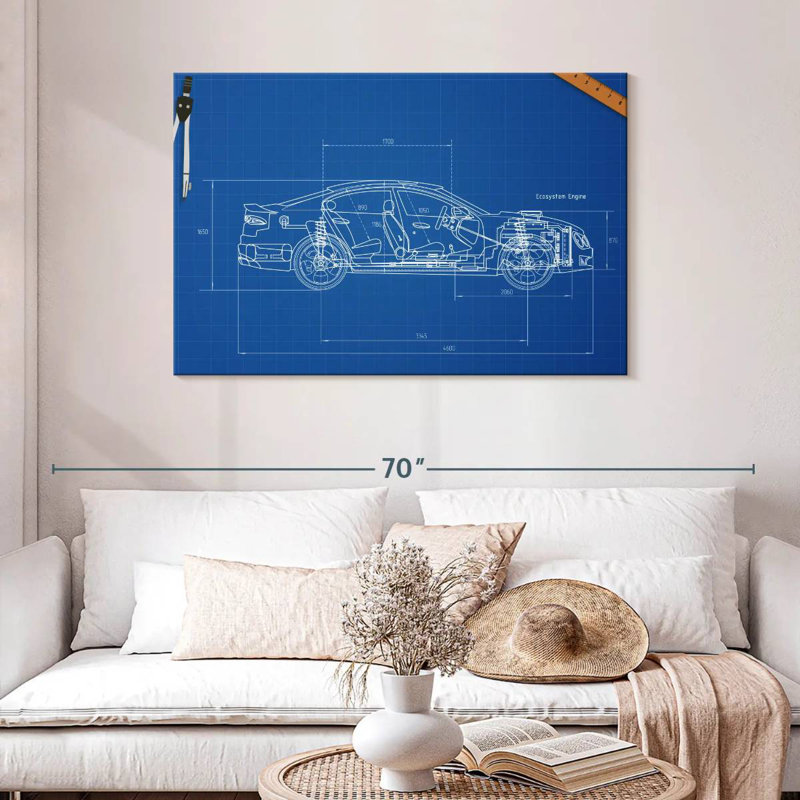 Car Blueprint, 30" H x 45" W