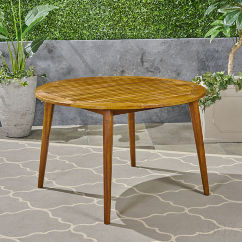 Table de salle à manger ronde 47,25 po en bois d'acacia avec finition en teck, table de patio moderne à lattes pour l'intérieur et l'extérieur