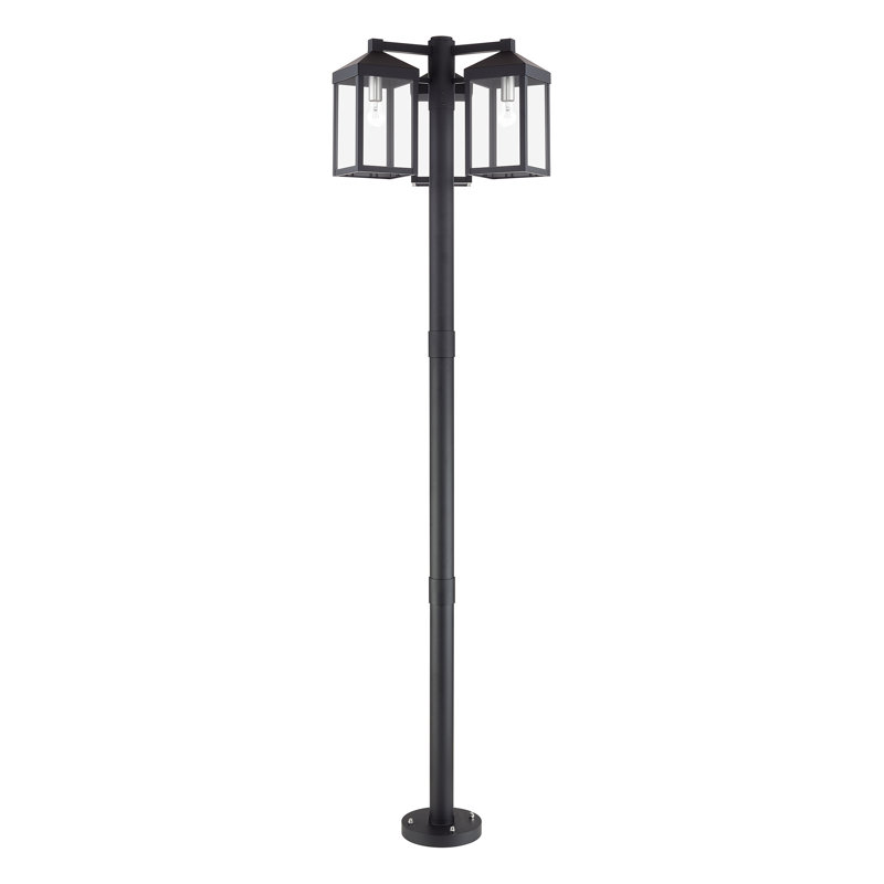Lampadaire d'extérieur multi têtes bronze avec accents laiton antique et verre transparent, Noir