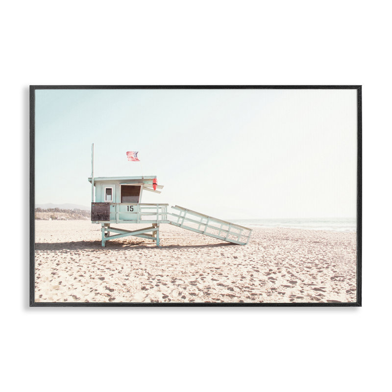 Giclée encadrée du drapeau américain Lifeguard Hut, design par Sissi et Seb, H 12 po x l 18 po, Giclée encadrée noir minuit