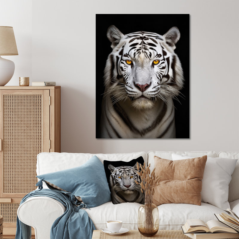 Tigre blanc féroce III - animaux, art mural en métal, salon, H 40 po x l 30 po x P 1 po