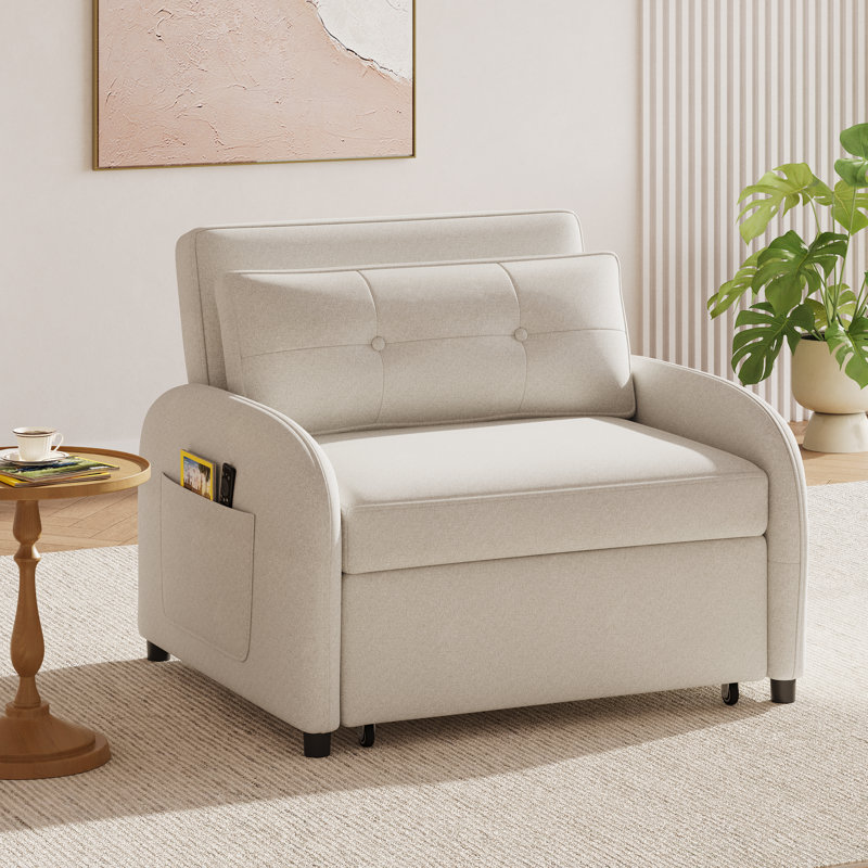 40.5" Upholstered Convertible Chair 3-In-1 Pull Out Sofa Bed, Beige Linen