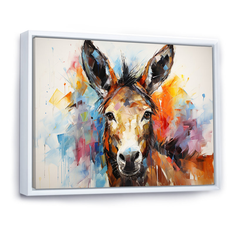 «Abstract Donkey Reverie», art mural sur toile, Cadre flottant blanc, L 34 po x H 44 po x P 1,5 po